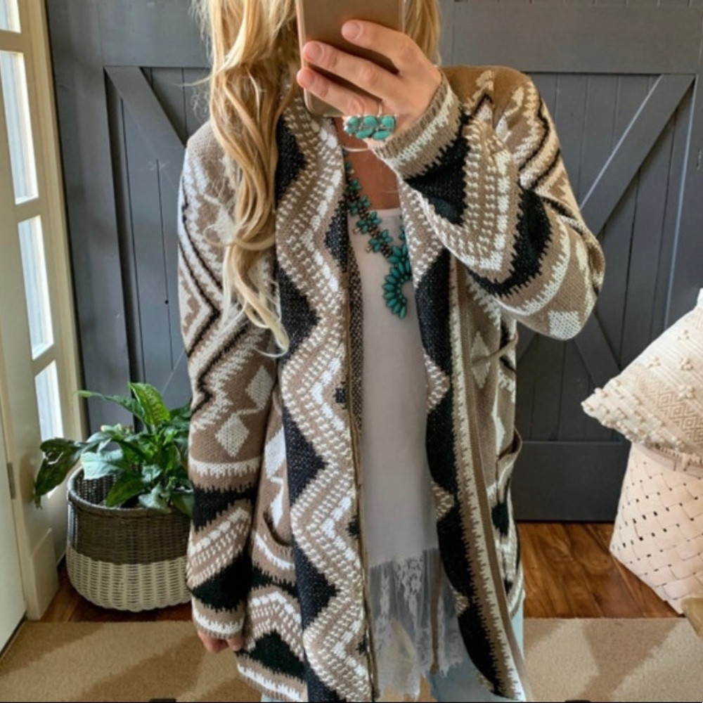 New Aztec Tribal Boho Western Ski Montana Cardigan Sweater Southwest Coat - Picture 5 of 12